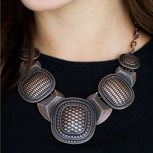 Powerhouse Copper necklace and earrings -paparazzi 68b
